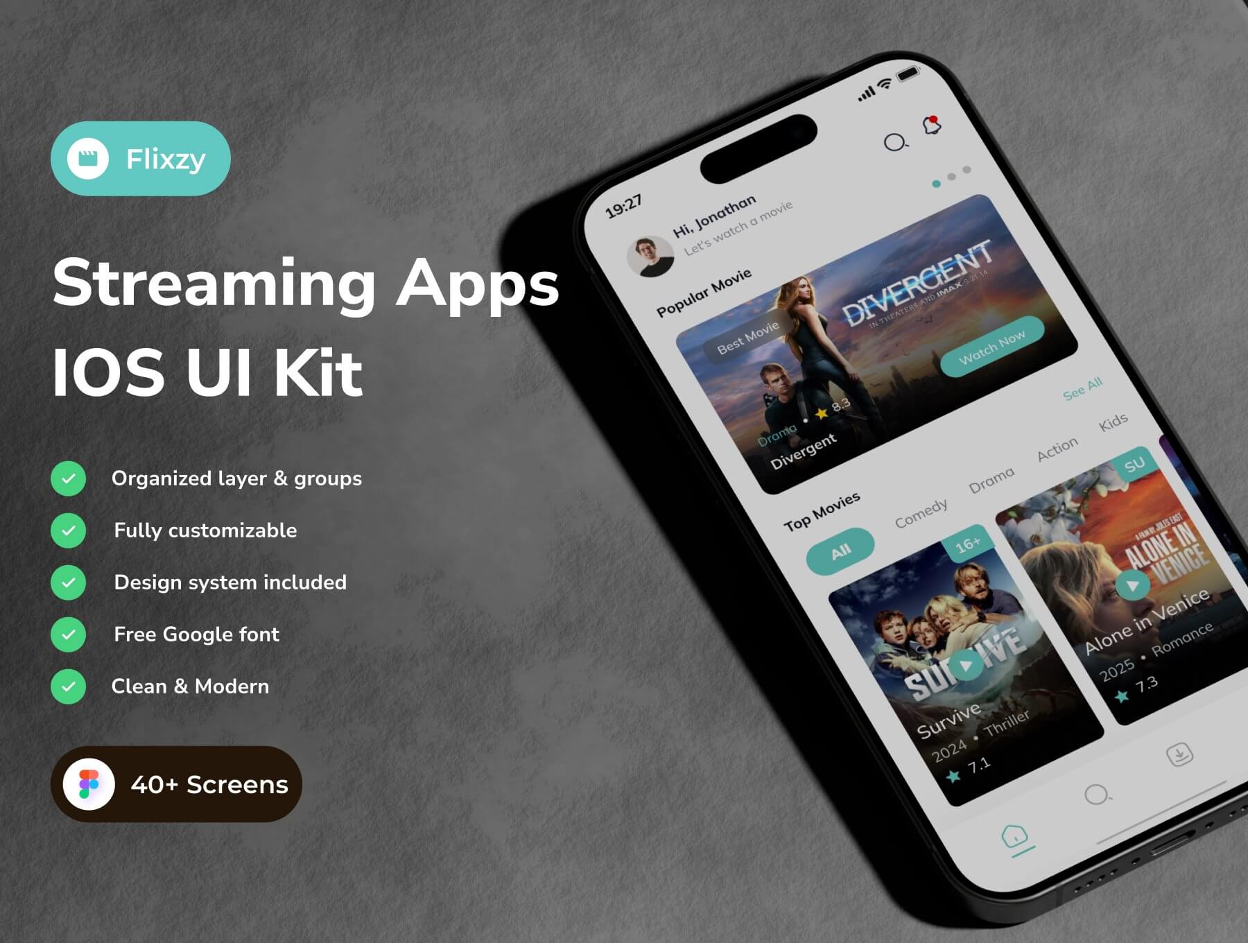 Flixzy – 流媒体电影应用 iOS UI 套件-网创联盟