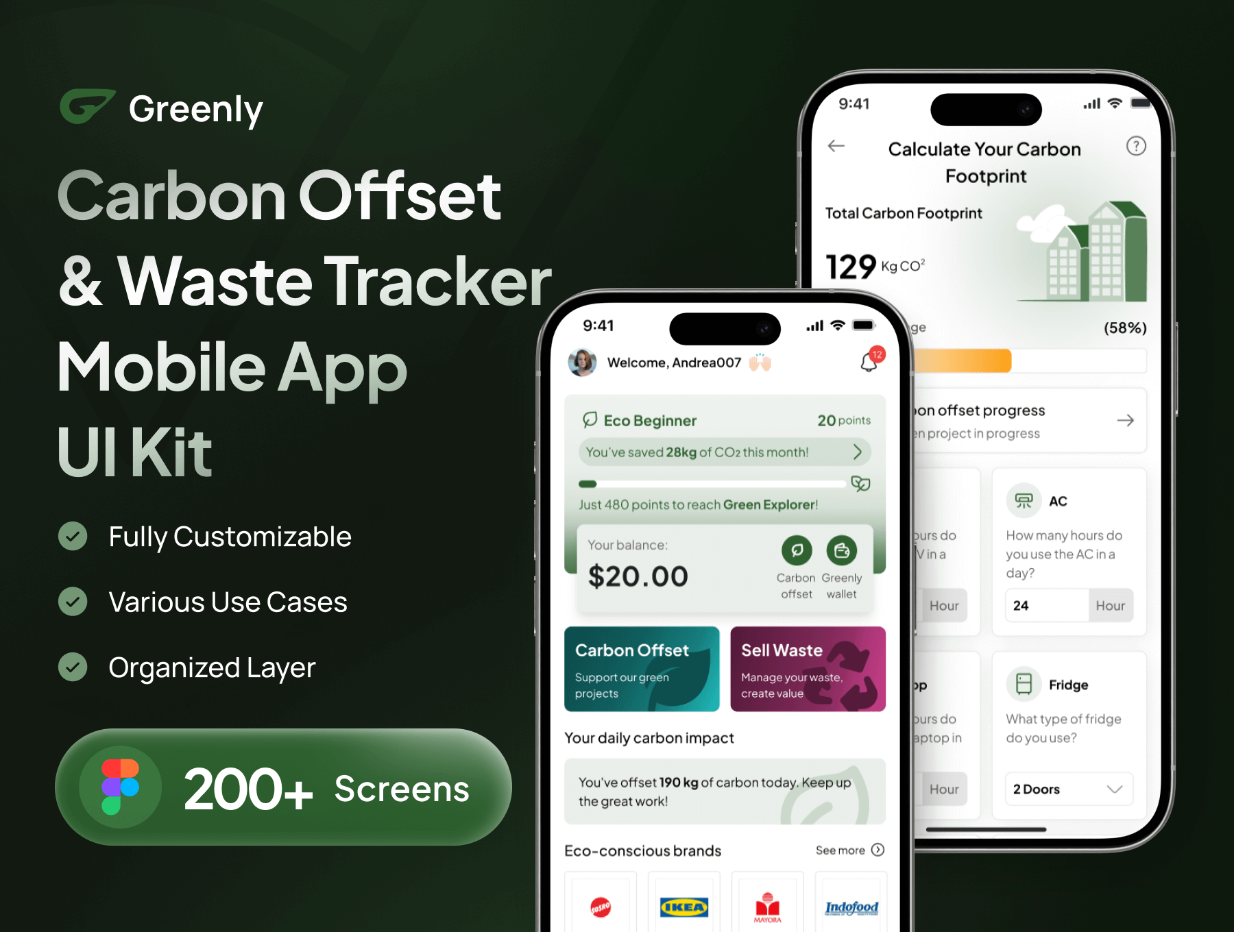 Greenly – 碳补偿与废物追踪移动应用程序 UI 套件-网创联盟