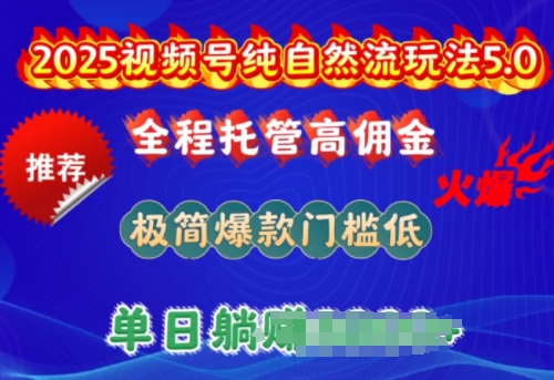 2025视频号纯自然流玩法5.0，全程托管高佣金，极简爆款门槛低，单日收益多张【揭秘】-网创联盟